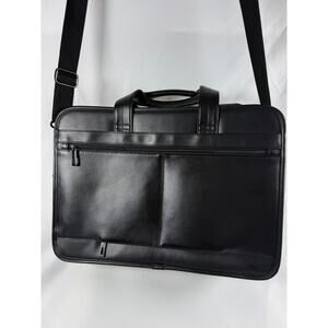 Samsonite Black Leather Laptop Briefcase Messenger Bag 16" Multi Pocket